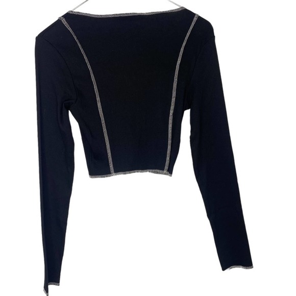 ASOS DESIGN Hourglass Exposed Seam Long Sleeve Top with Lace Up in Black - Picture 7 of 8